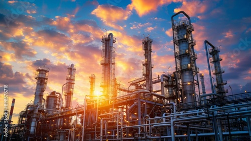 Gas processing plant with complex network of pipes and control panels