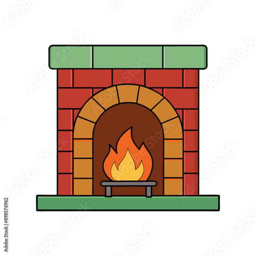 Cozy Fireplace Christmas Day Vector Elements on White Background.