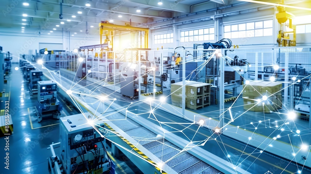 View of Automated Smart Factory with Interconnected Mesh Representing Industry ...