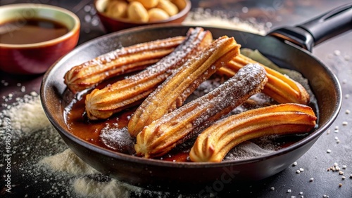 Churros frescos bañados en azúcar, capturando el sabor auténtico y tradicional del desayuno español. El plato perfecto para acompañar un chocolate caliente.