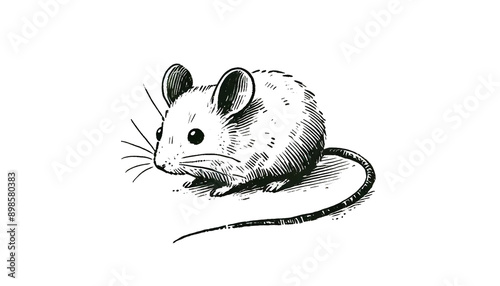 A hand-drawn mouse with a long tail on a white background