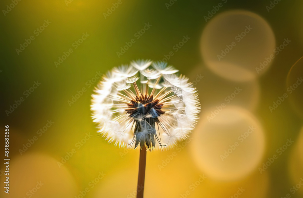 Fototapeta premium Flower background. Macro close up vie of a dandelion flower seed in springtime. Abstract background. 