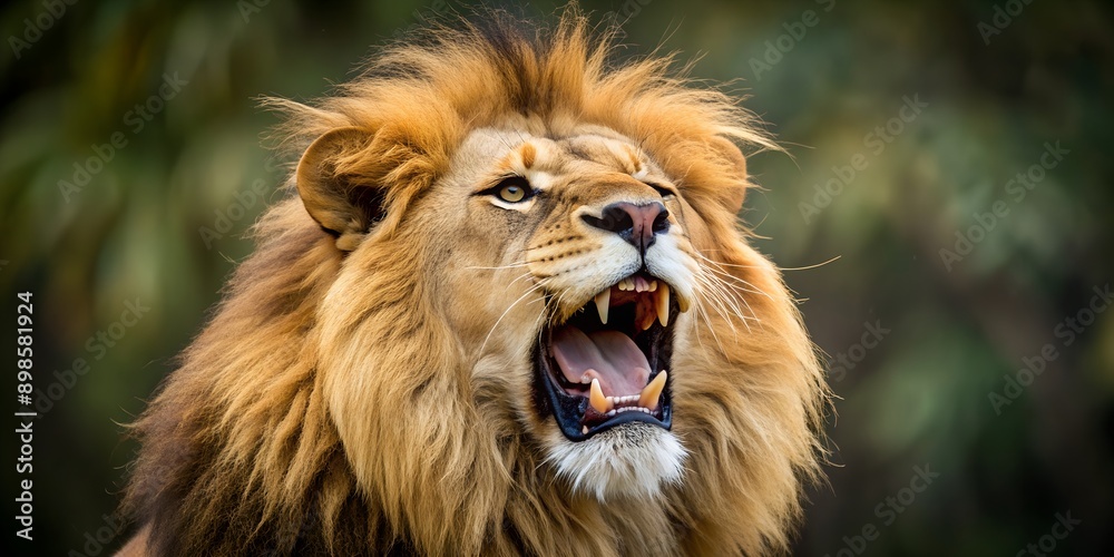 Fototapeta premium A lion with its mouth open and teeth bared Generative AI