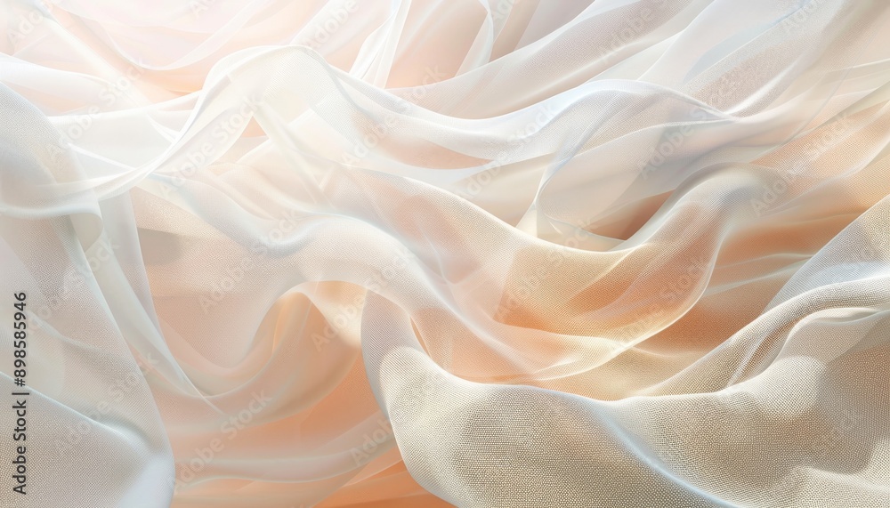Obraz premium Abstract background of soft, flowing white fabric with subtle light and shadow patterns.