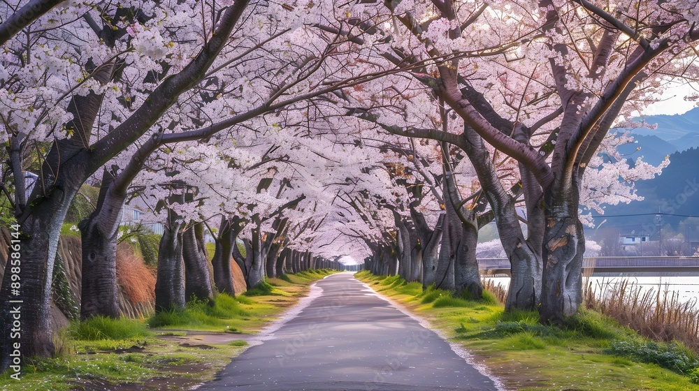 Enchanting Cherry Blossom Pathway in Vibrant Spring Bloom Enchanting Cherry Blossom Pathway in Vibrant Spring Bloom