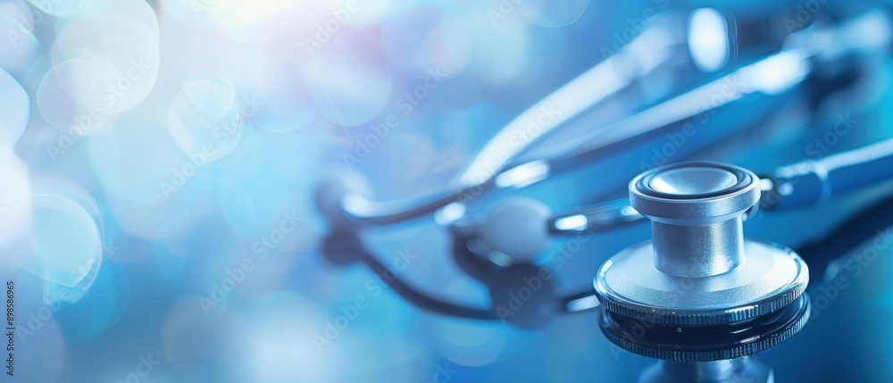Blurred blue background with a close-up of a stethoscope and medical equipment, providing a concept banner space for text or design Generative AI Blurred blue background with a close-up of a stethoscope and medical equipment, providing a concept banner space for text or design Generative AI
