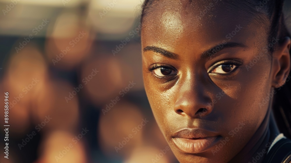Intense Focus of an Athlete Preparing for a Long Jump at a Sporting Event with Blurred Crowd Background