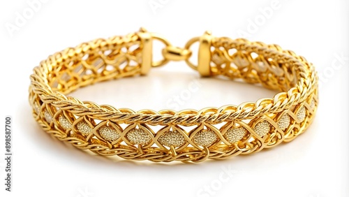 Gold bracelet isolated white background.