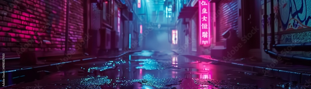 Cyberpunk alleyway, gritty, neon lit, a glimpse into a dystopian future Cyberpunk alleyway, gritty, neon lit, a glimpse into a dystopian future