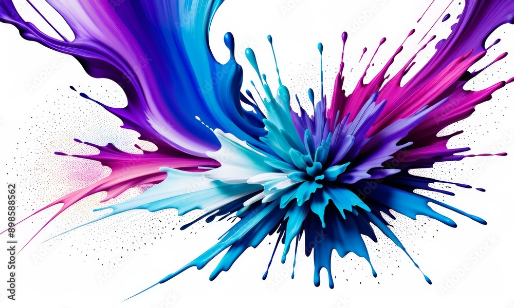 vibrant and colorful abstract painting featuring splashes of blue, purple, and pink paint. vibrant and colorful abstract painting featuring splashes of blue, purple, and pink paint.