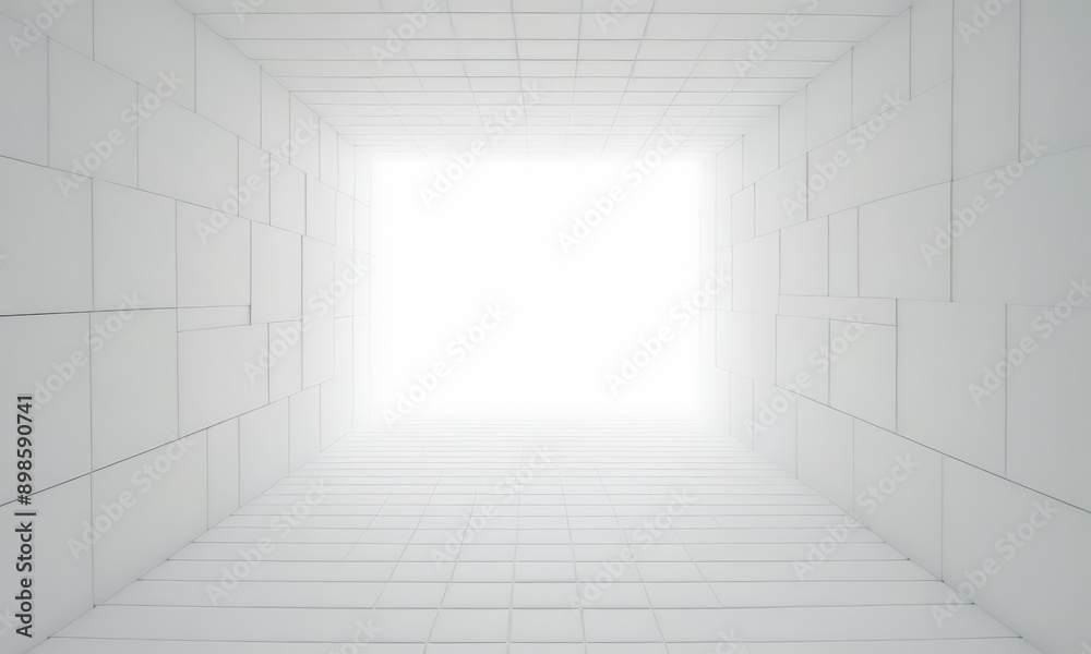 3D rendering of a white room with a light source at the end of the hallway. 3D rendering of a white room with a light source at the end of the hallway.