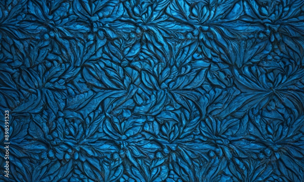close-up of a blue, leaf-like pattern with a textured, three-dimensional appearance.