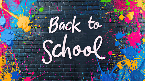 back to school. text on wall with paint splash