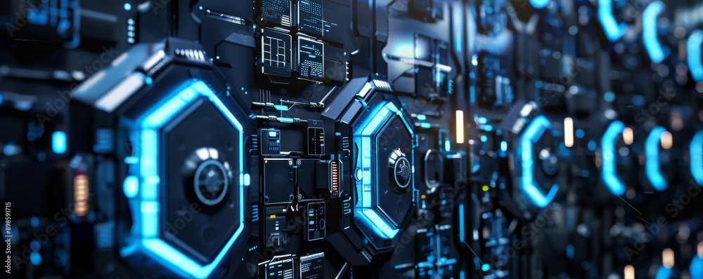 Abstract digital technology background with glowing blue lights. Abstract digital technology background with glowing blue lights.