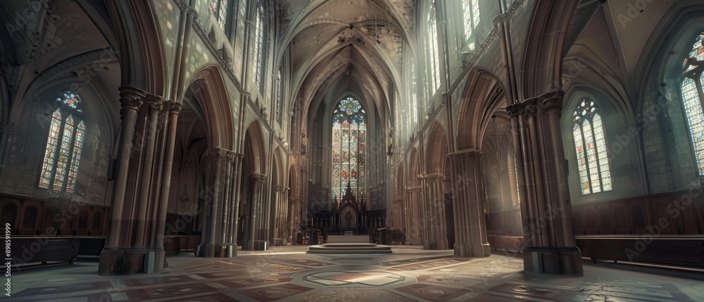 Fototapeta premium Gothic cathedral interior, majestic architecture, spiritual atmosphere
