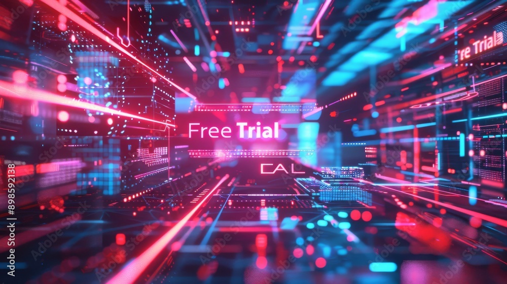 Abstract digital world with glowing neon lines and Abstract digital world with glowing neon lines and