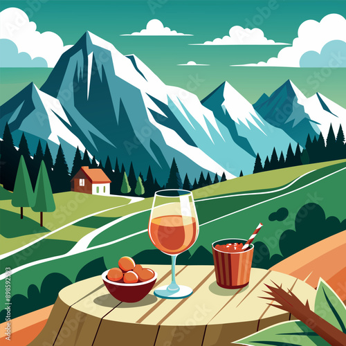 Orange cocktails and the white alpine hills