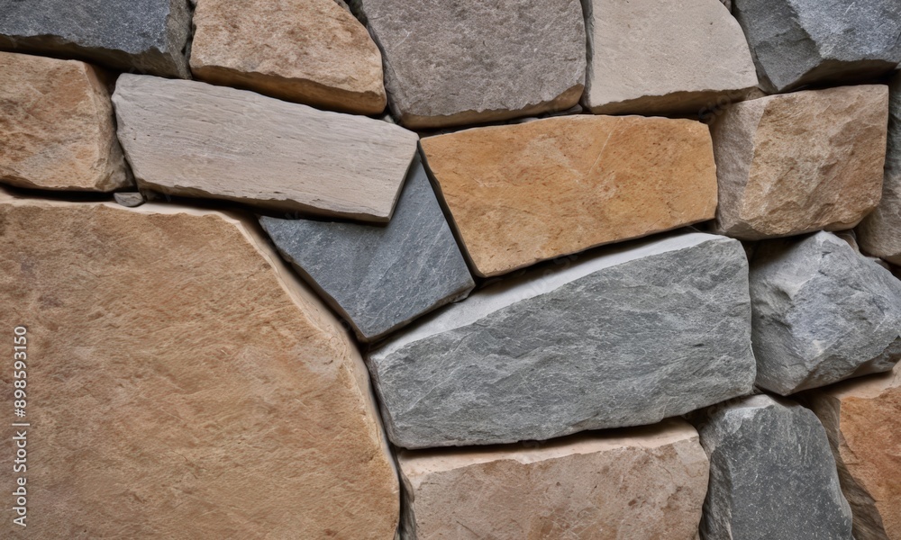 close-up of a stone wall composed of various-sized stones in different colors, including brown, gray, and beige. close-up of a stone wall composed of various-sized stones in different colors, including brown, gray, and beige.