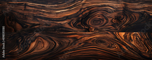 A sophisticated ziricote wood backdrop with dark, rich tones and distinctive grain patterns, perfect for luxurious visuals. photo