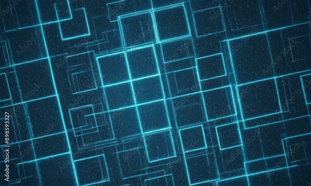 Fototapeta premium close-up of a pattern of blue lines and squares on a dark background.
