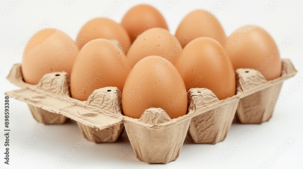 Brown eggs in carton on white background Brown eggs in carton on white background