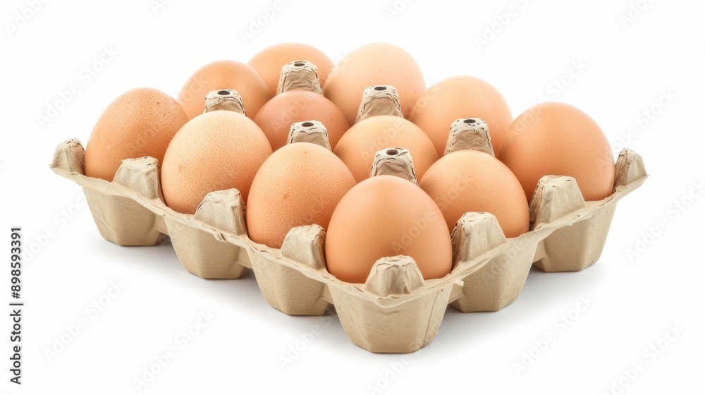 Brown eggs in carton on white background Brown eggs in carton on white background