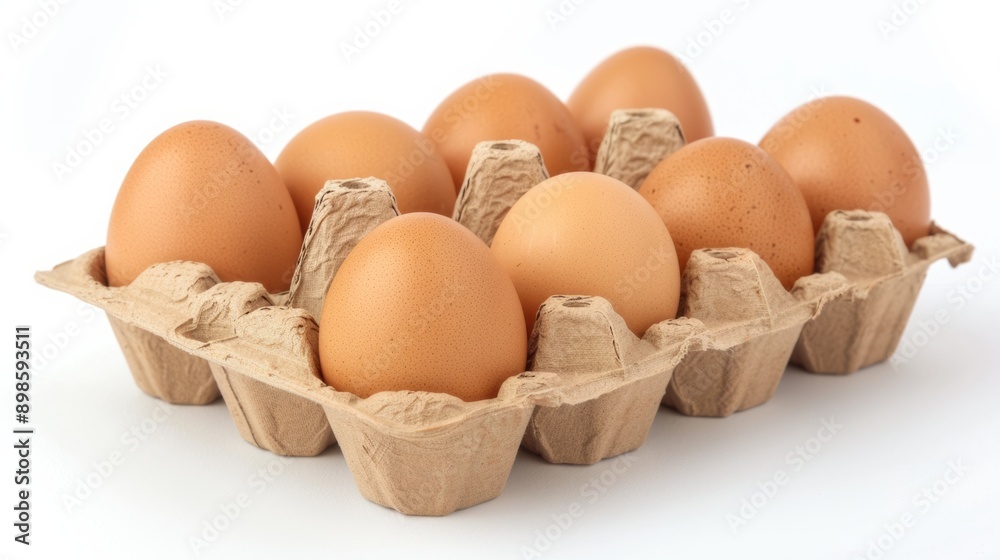 Brown eggs in carton on white background Brown eggs in carton on white background