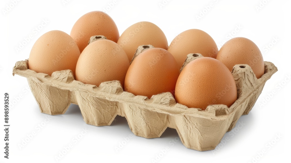 Brown eggs in carton on white background Brown eggs in carton on white background