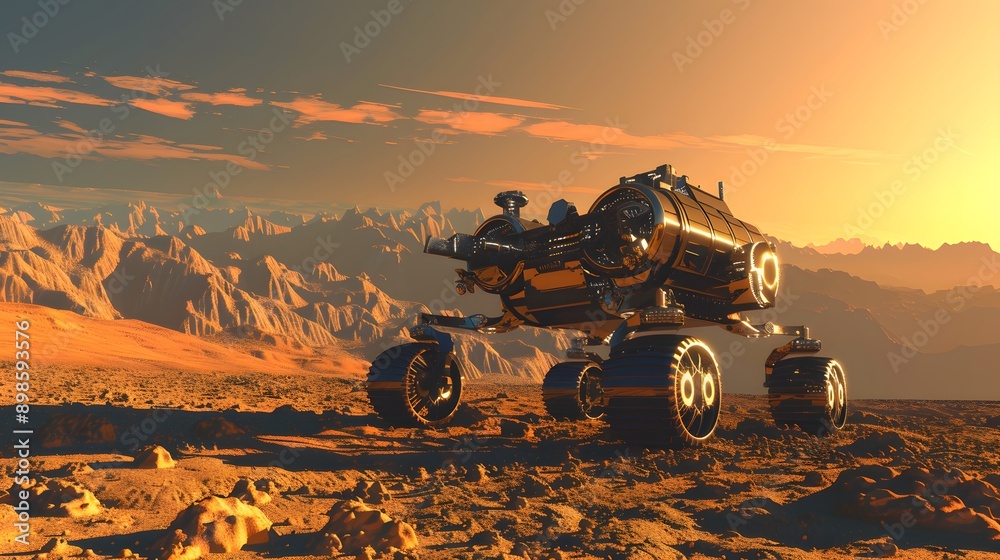 Fototapeta premium Space Exploration Robot: A robot exploring the surface of Mars, collecting samples and transmitting data back to Earth. 