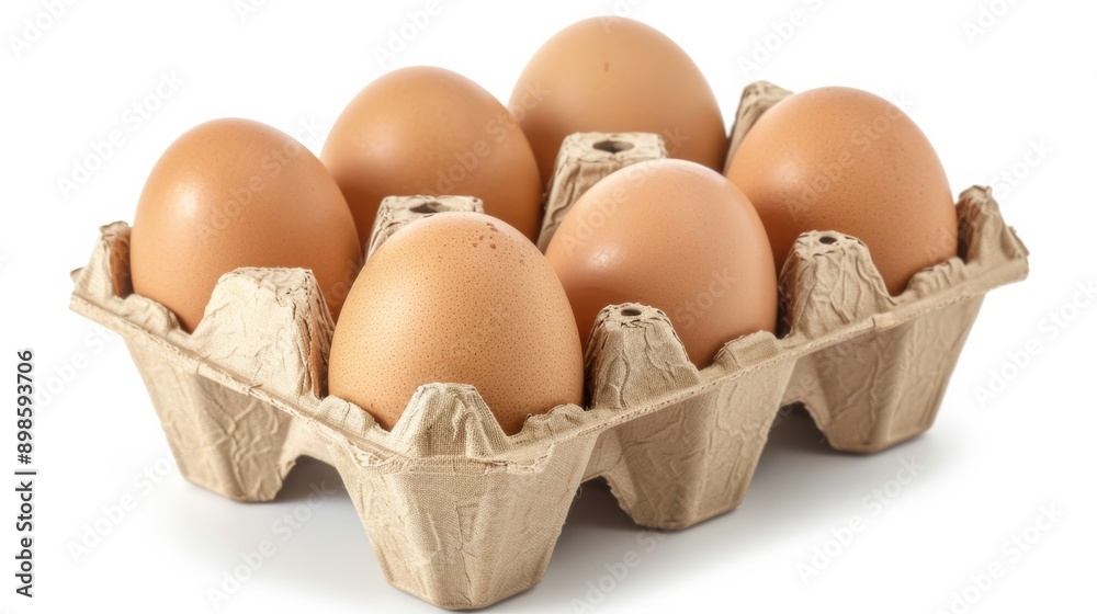 Brown eggs in carton on white background Brown eggs in carton on white background