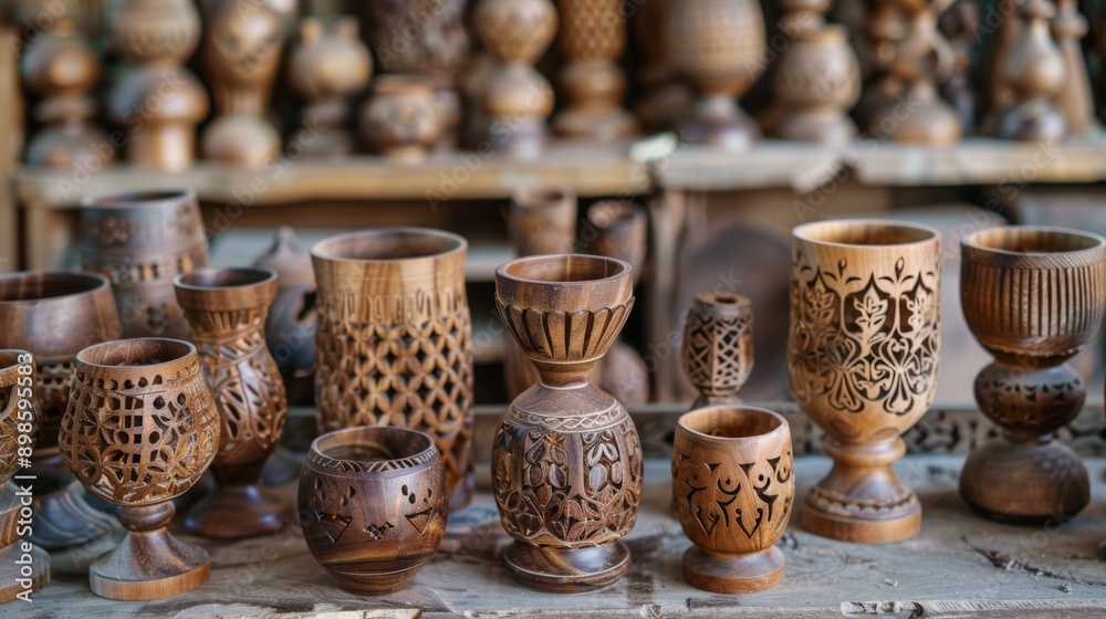 Intricately Carved Handmade Wooden Candle Holders on Rustic Table - Perfect for Decor and Gifts Intricately Carved Handmade Wooden Candle Holders on Rustic Table - Perfect for Decor and Gifts