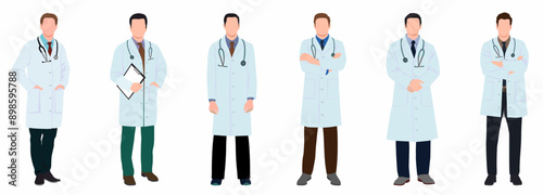 Set of male doctor. collection of realistic male doctor character. 