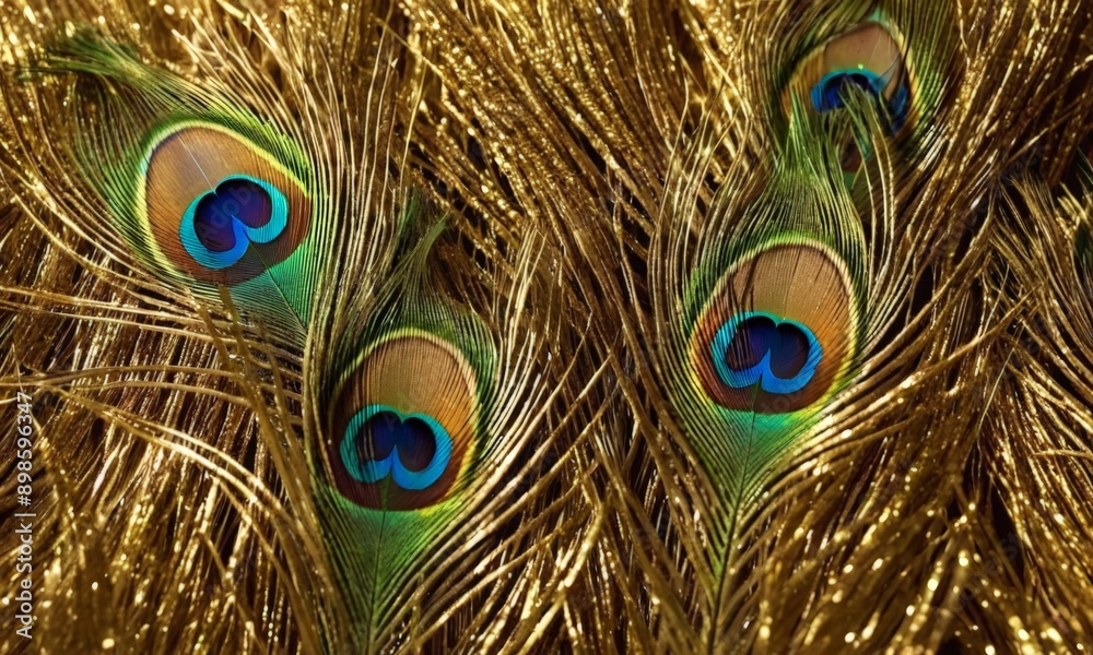 Fototapeta premium Peacock feather with three blue eyes