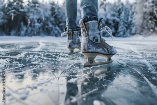 ice skating on a frozen lake photo