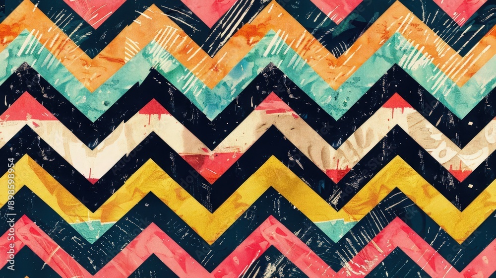 A striking zigzag pattern features vibrant colors that create a dynamic and eye-catching visual effect suitable for various design applications A striking zigzag pattern features vibrant colors that create a dynamic and eye-catching visual effect suitable for various design applications
