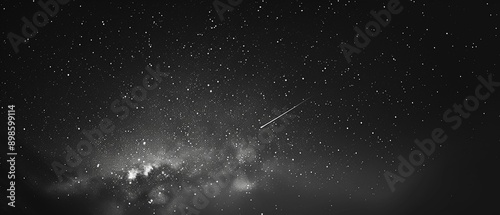 Monochrome night sky with a single colorful shooting star, wishful thinking