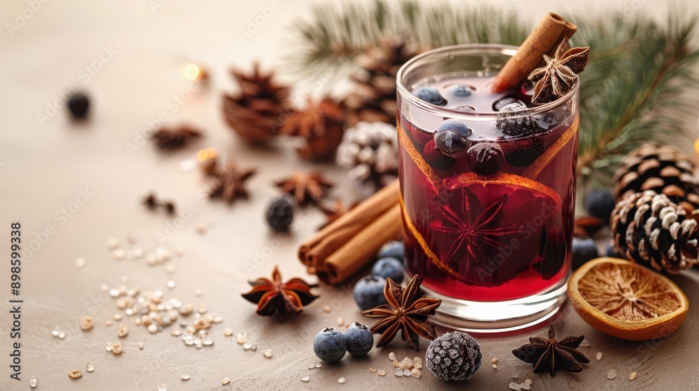 Festive Christmas Mulled Wine with Spices on White Background Festive Christmas Mulled Wine with Spices on White Background
