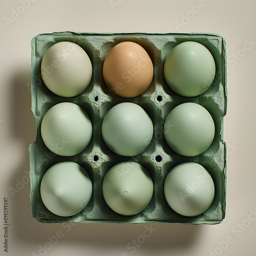 Environmentally Conscious Close-up View of an Empty Pastel Green Egg Carton - A Statement on Reduce, Reuse and Recycle. photo