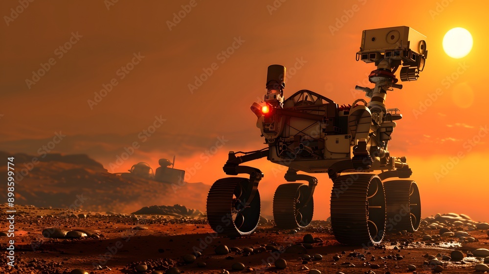 Space Exploration Robot: A robot exploring the surface of Mars, collecting samples and transmitting data back to Earth. Space Exploration Robot: A robot exploring the surface of Mars, collecting samples and transmitting data back to Earth.