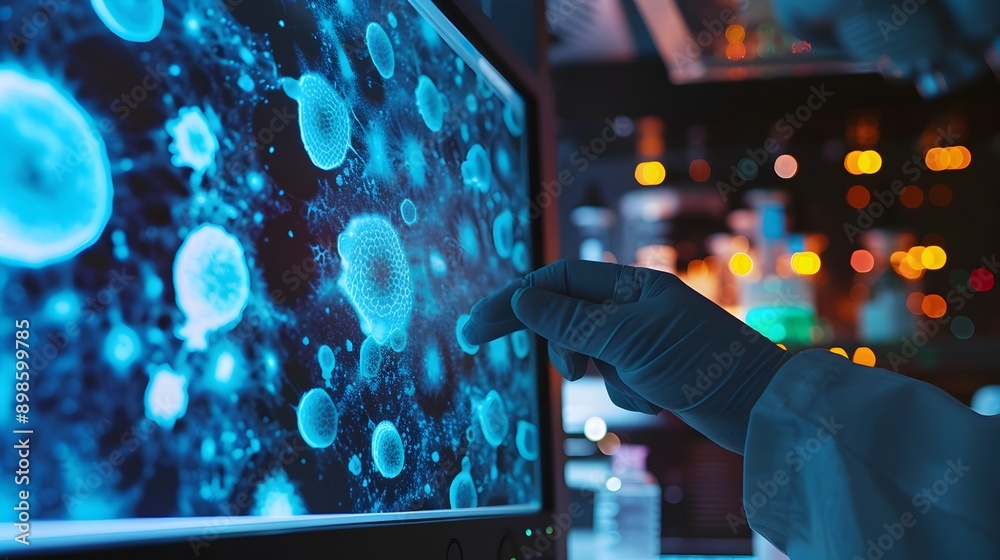 Fototapeta premium Stem Cells Being Studied on a Computer Screen for Medical Research and Innovation