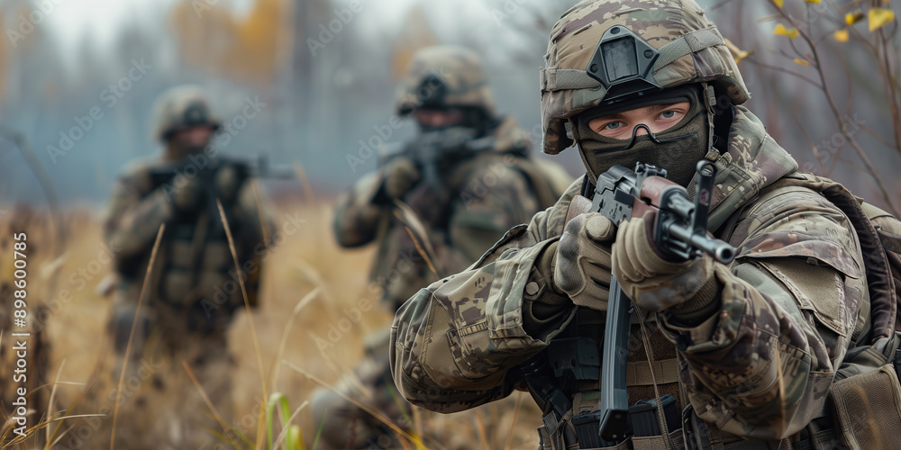 Military soldiers in military uniform training on nature Military soldiers in military uniform training on nature