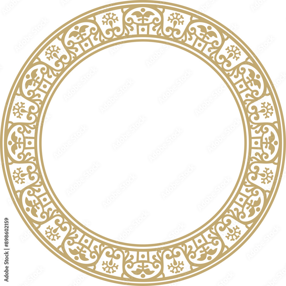 Vector round gold border, frame, Pompeii ring. Circle Neopolitan ornament. Art of Ancient Rome