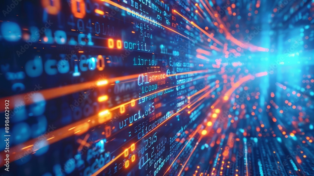 Bytes of binary code run through network. Abstract futuristic technology cyberspace. Bytes of binary code run through network. Abstract futuristic technology cyberspace.
