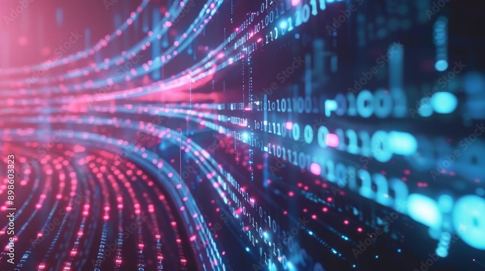 Bytes of binary code run through network. Abstract futuristic technology cyberspace. Bytes of binary code run through network. Abstract futuristic technology cyberspace.