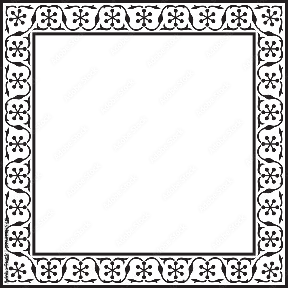 Vector square monochrome black national Persian ornament. Rectangle, frame, border, ethnic pattern of the peoples of Iran, Iraq, Tajikista Vector square monochrome black national Persian ornament. Rectangle, frame, border, ethnic pattern of the peoples of Iran, Iraq, Tajikista