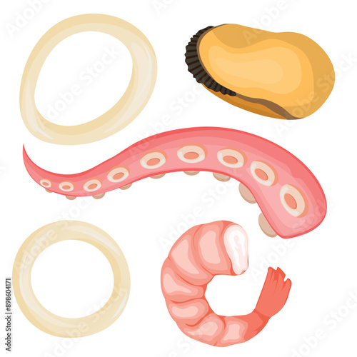 Vector image of octopus tentacle. Food and seafood concept. Element for your design. Ingredient for cooking.