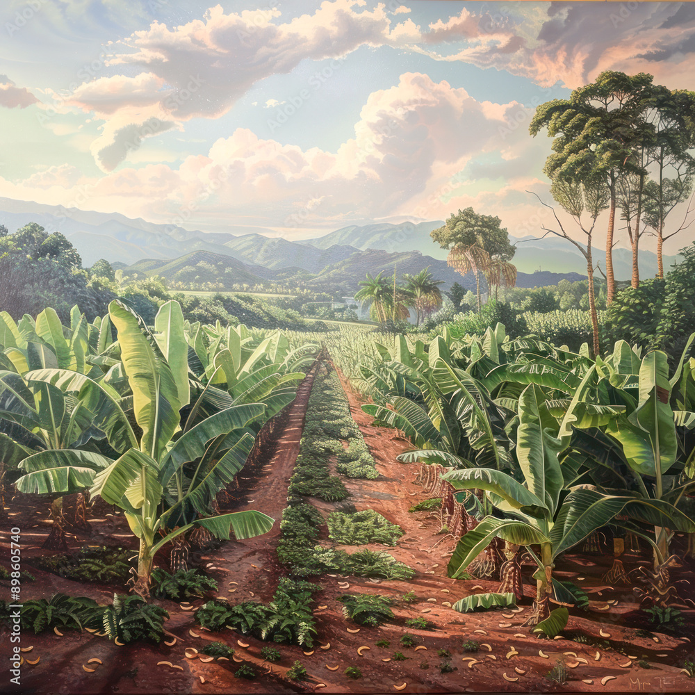 beautiful view of green banana field beautiful view of green banana field