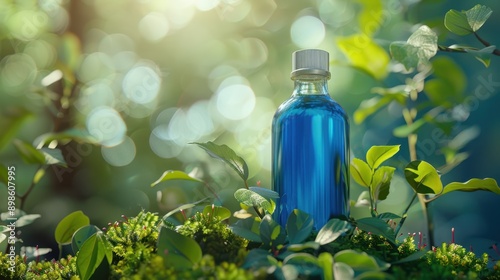 The blue glass bottle outdoors