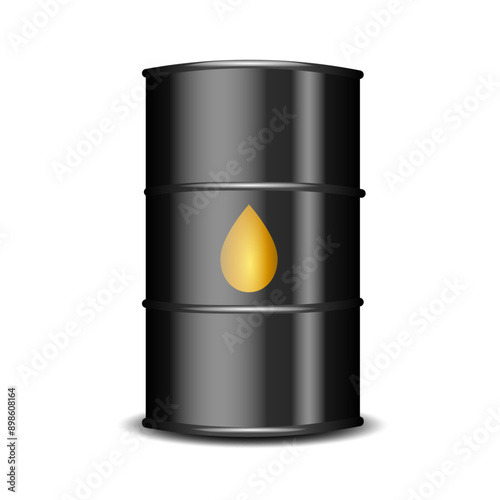 A black barrel with an oil drop sign isolated on a white background.