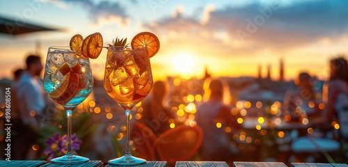 Obraz na płótnie Sunset Cocktails at a Vibrant Rooftop Bar in Summer w salonie
